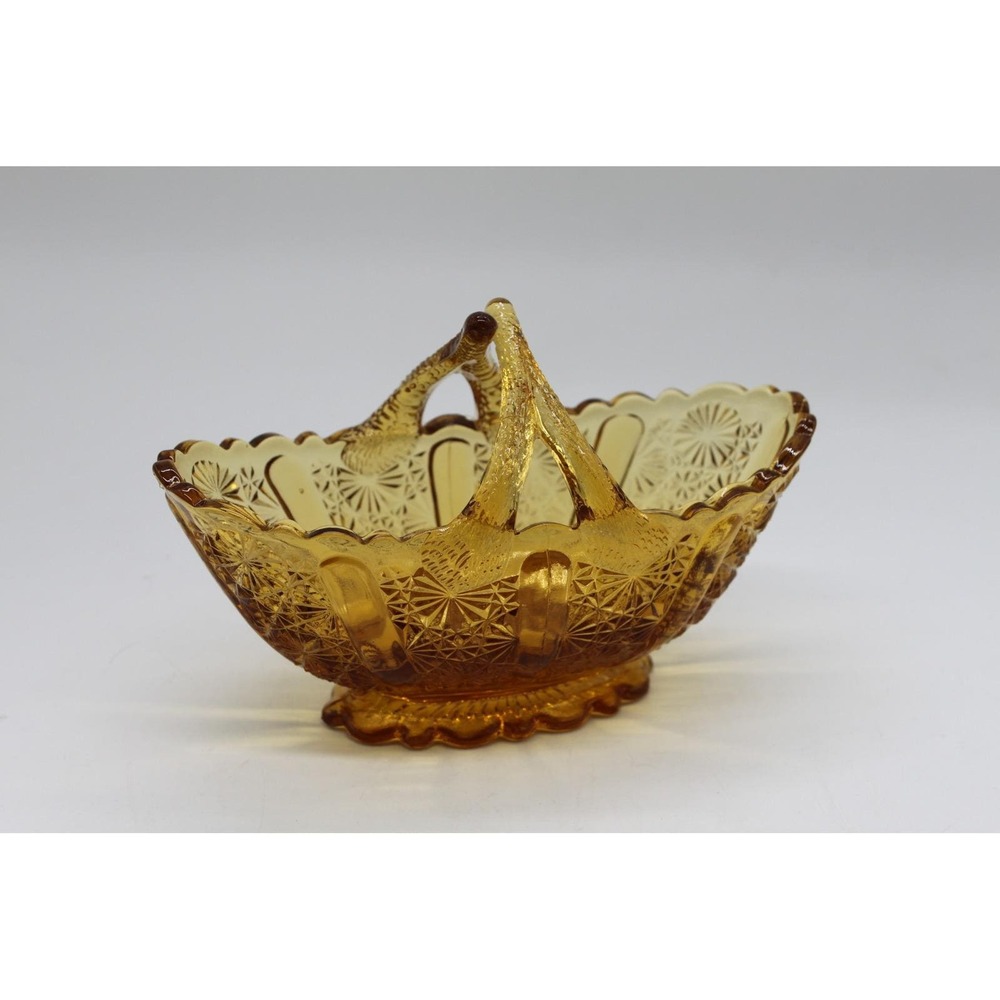 Vtg Fenton MCM Cottagecore Collectible Honey Amber Daisy Button Glass Basket